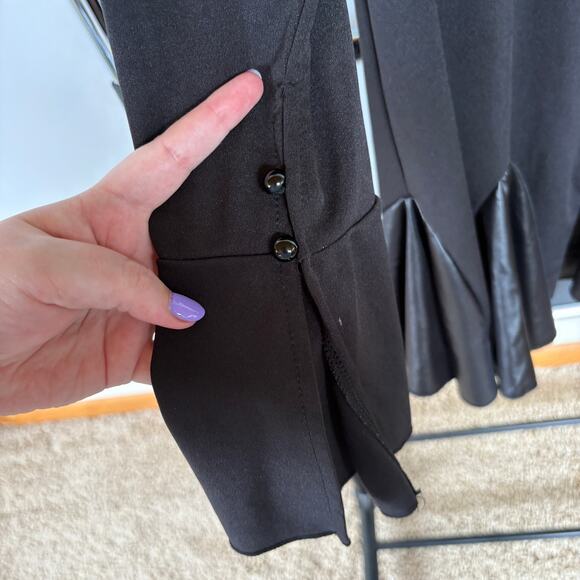 Whimsigoth Black Witchy Flare Sleeve Mini Dress Fit Flare Faux Leather Skirt - Picture 5 of 7